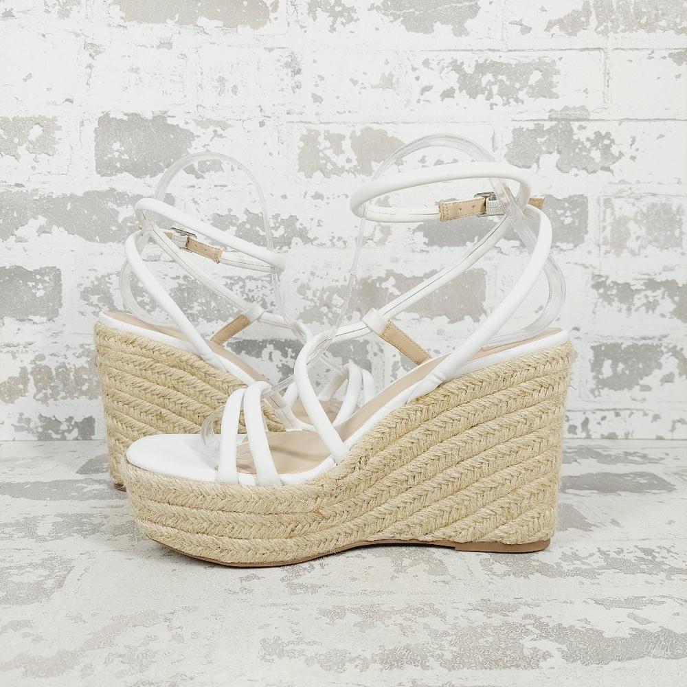 NEW BP White Cohan Espadrille Wedge Strappy Sandals V679 - Picture 4 of 13